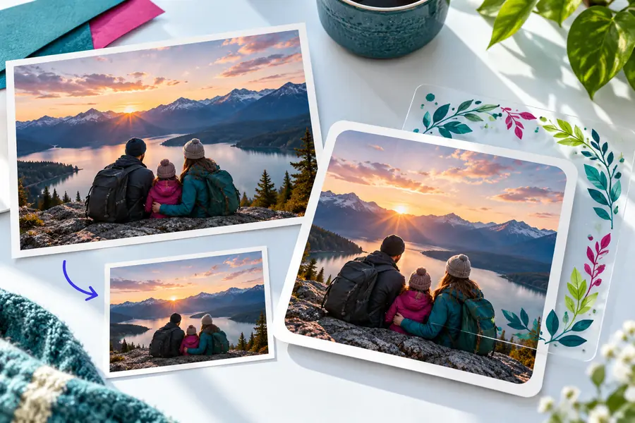 Photo editing workspace with a before and after image